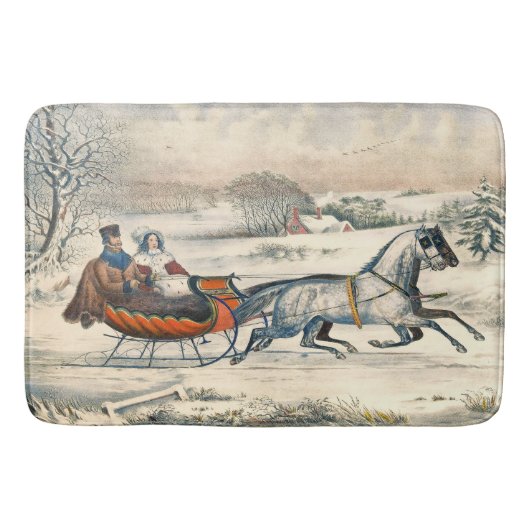 Klassieke 1853 slee-rit Currier Ives winterlandsch Badmat (Voorkant)