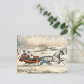 Klassieke 1853 slee-rit Currier Ives winterlandsch Briefkaart (Staand voorkant)
