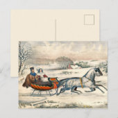 Klassieke 1853 slee-rit Currier Ives winterlandsch Briefkaart (Voorkant / Achterkant)