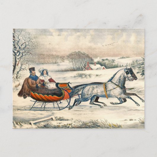 Klassieke 1853 slee-rit Currier Ives winterlandsch Briefkaart (Voorkant)
