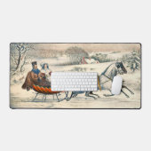 Klassieke 1853 slee-rit Currier Ives winterlandsch Bureaumat (Keyboard & Muis)