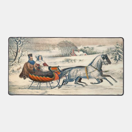 Klassieke 1853 slee-rit Currier Ives winterlandsch Bureaumat (Voorkant)