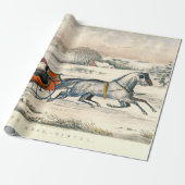Klassieke 1853 slee-rit Currier Ives winterlandsch Cadeaupapier (Uitgerold)