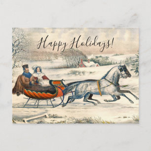 Klassieke 1853 slee-rit Currier Ives winterlandsch Feestdagenkaart