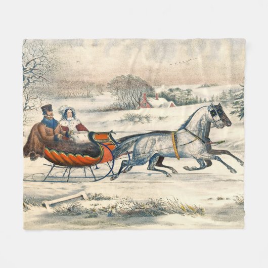 Klassieke 1853 slee-rit Currier Ives winterlandsch Fleece Deken (Voorkant (Horizontaal))