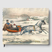 Klassieke 1853 slee-rit Currier Ives winterlandsch Gastenboek (Voorkant)