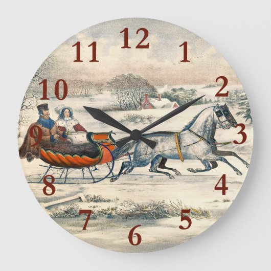 Klassieke 1853 slee-rit Currier Ives winterlandsch Grote Klok (Voorkant)