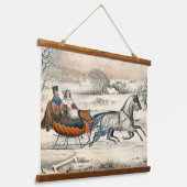 Klassieke 1853 slee-rit Currier Ives winterlandsch Hangend Wandkleed (Gebogen)