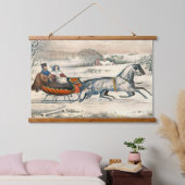 Klassieke 1853 slee-rit Currier Ives winterlandsch Hangend Wandkleed (Slaapkamer)