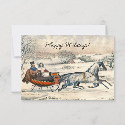 Klassieke 1853 slee-rit Currier Ives winterlandsch Kaart (Voorkant)