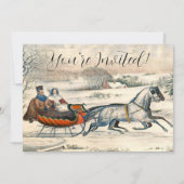 Klassieke 1853 slee-rit Currier Ives winterlandsch Kaart (Voorkant)