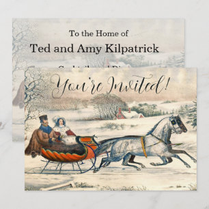 Klassieke 1853 slee-rit Currier Ives winterlandsch Kaart