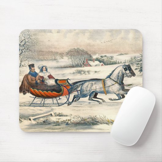 Klassieke 1853 slee-rit Currier Ives winterlandsch Muismat (Met muis)