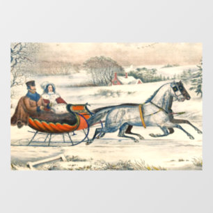 Klassieke 1853 slee-rit Currier Ives winterlandsch Raamsticker
