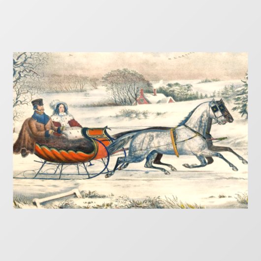 Klassieke 1853 slee-rit Currier Ives winterlandsch Raamsticker (Vel)