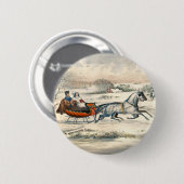 Klassieke 1853 slee-rit Currier Ives winterlandsch Ronde Button 5,7 Cm (Voorkant /achterkant)