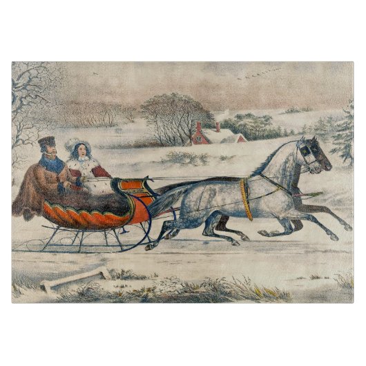 Klassieke 1853 slee-rit Currier Ives winterlandsch Snijplank (Voorkant)