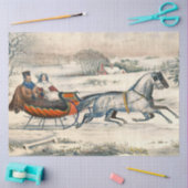 Klassieke 1853 slee-rit Currier Ives winterlandsch Tissuepapier (Craft)