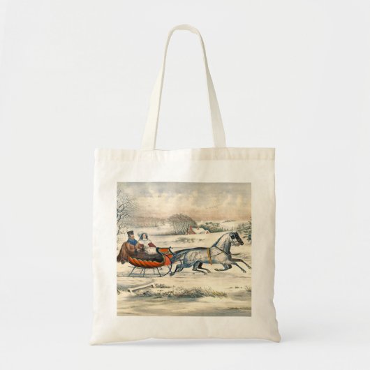 Klassieke 1853 slee-rit Currier Ives winterlandsch Tote Bag (Voorkant)