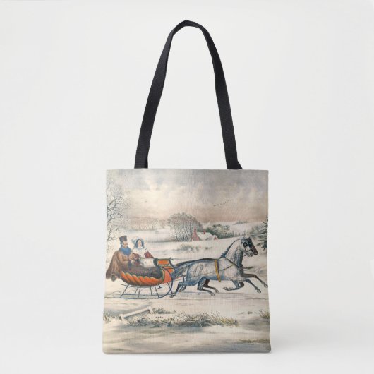 Klassieke 1853 slee-rit Currier Ives winterlandsch Tote Bag (Voorkant)