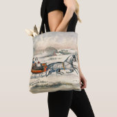 Klassieke 1853 slee-rit Currier Ives winterlandsch Tote Bag (Dichtbij)