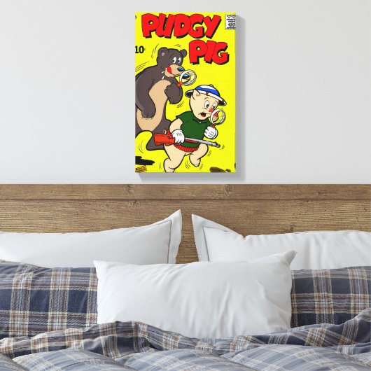 Klassieke 1940's Pudgy Pig Canvas Print (Insitu (Slaapkamer))