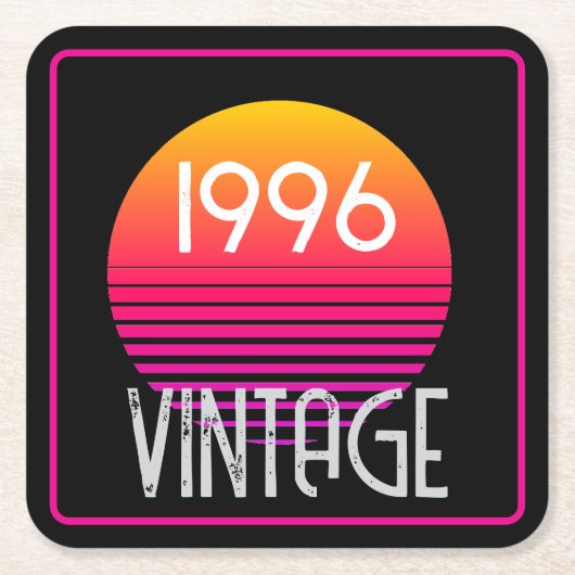 Klassieke 1996 Neon Retro Streep Zon 30e Verjaarda Kartonnen Onderzetters (Voorkant)