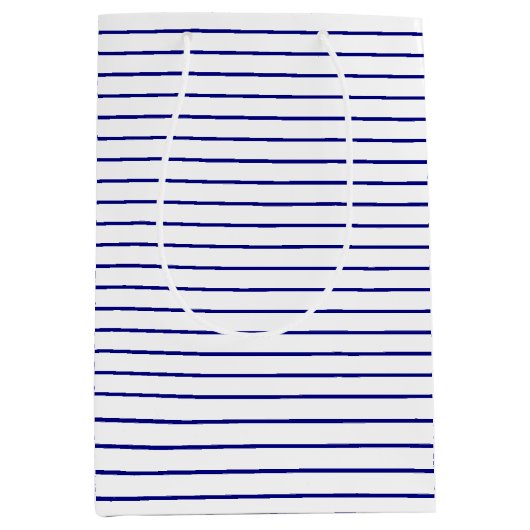 Klassieke 1/2 Inch Navy Blue Pinstripe op een witt Medium Cadeauzakje (Voorkant)