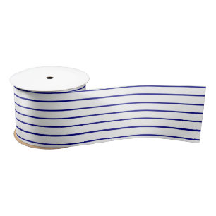 Klassieke 1/2 Inch Navy Blue Pinstripe op een witt Satijnen Lint
