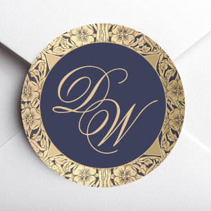 Klassieke 2 Initialen Monogram Navy Blauw Gouden R Ronde Sticker