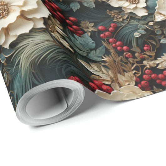 klassieke 3D-kersthulst Cadeaupapier (Rol Hoek)