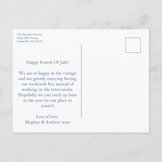 Klassieke 4 juli rood wit blauw adreswijziging aankondigingskaart (Achterkant)