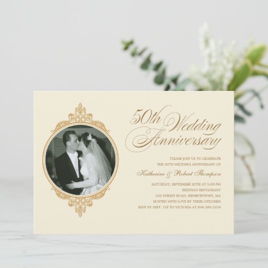 Klassieke 50e Jubileum foto-uitnodigingen Kaart (Staand voorkant)