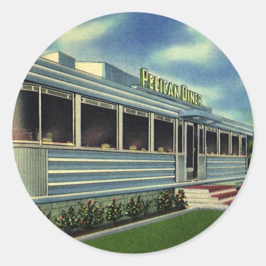  Klassieke 50s restaurantrestaurant Pelican Diner Ronde Sticker (Voorkant)
