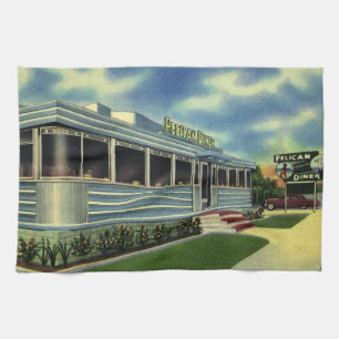 Klassieke 50s restaurantrestaurant Pelican Diner Theedoek