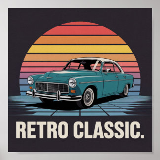Klassieke 50s Sedan Retro Zonsondergang Poster