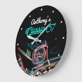 Klassieke 57 Chevy Neon Effect Script Black Retro Grote Klok (Hoek)