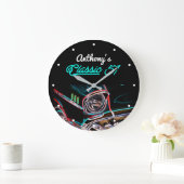 Klassieke 57 Chevy Neon Effect Script Black Retro Grote Klok (Huis)