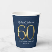 Klassieke 60e verjaardag Solid Gold Text Navy Blue Papieren Bekers (Achterkant)