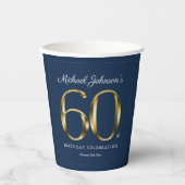 Klassieke 60e verjaardag Solid Gold Text Navy Blue Papieren Bekers (Voorkant)
