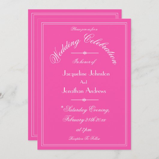 Klassieke aangepaste bruidebruidebruidegom Fuchsia Kaart (Voorkant / Achterkant)