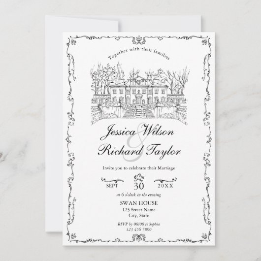 Klassieke aangepaste hand getrokken locatie Manor  Kaart (Voorkant)