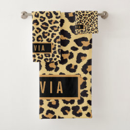 Klassieke aangepaste naam leopard Animal Print Pat Bad Handdoek