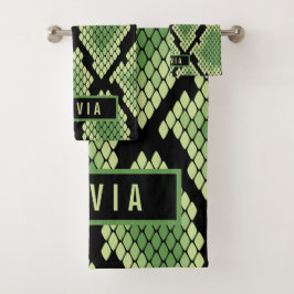 Klassieke aangepaste naam slangendierpringspatroon bad handdoek