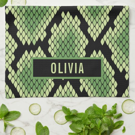 Klassieke aangepaste naam slangendierpringspatroon theedoek (Gevouwen)