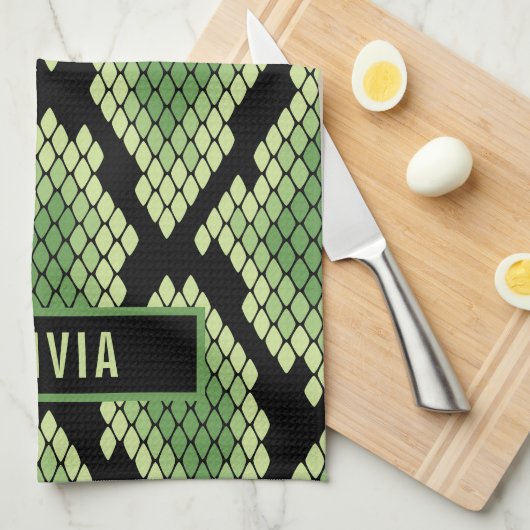 Klassieke aangepaste naam slangendierpringspatroon theedoek (Quarter Fold)