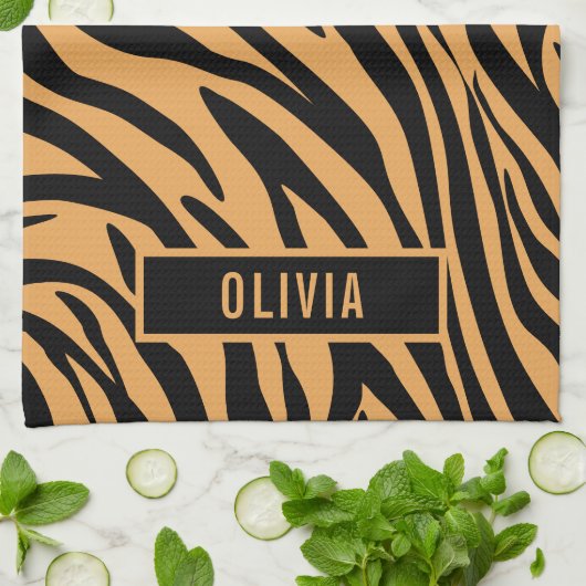 Klassieke aangepaste naam tijger - Dierenprinterpa Theedoek (Gevouwen)