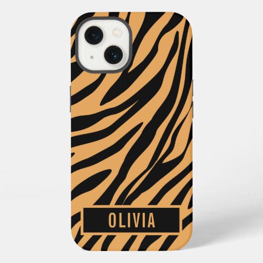 Klassieke aangepaste naam Tijger Dierprint Patroon iPhone Hoesje (Achterkant)