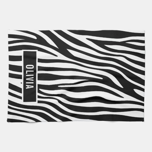Klassieke aangepaste naam Zebra Dierlijk afdrukpat Theedoek (Horizontaal)