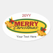 Klassieke aangepaste tekst Prettig kerstfeest oval Ovale Sticker (Voorkant)